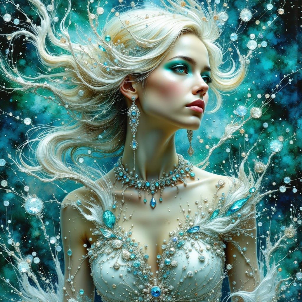 Ethereal Fantasy Woman in Stained-Glass Lighting