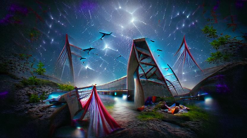 Starry Night Sky Under a Majestic Bridge