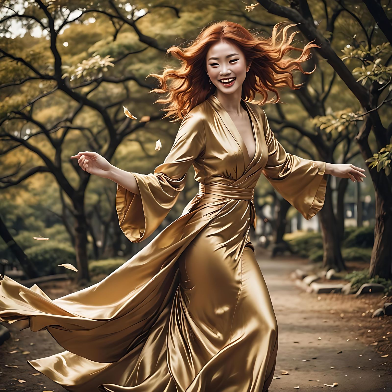 Redhead in Gold Gown: Cinematic Film Still