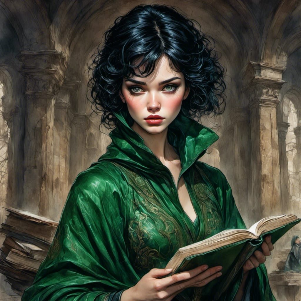 Mysterious Woman with Shadow Guardian in Fantasy Art