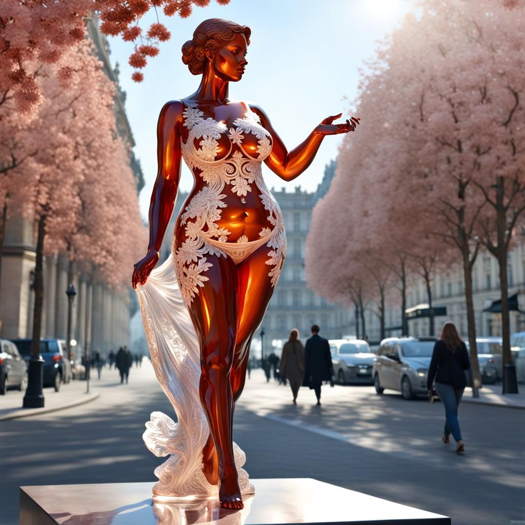 Transparent Crystal Woman in Paris Restaurant