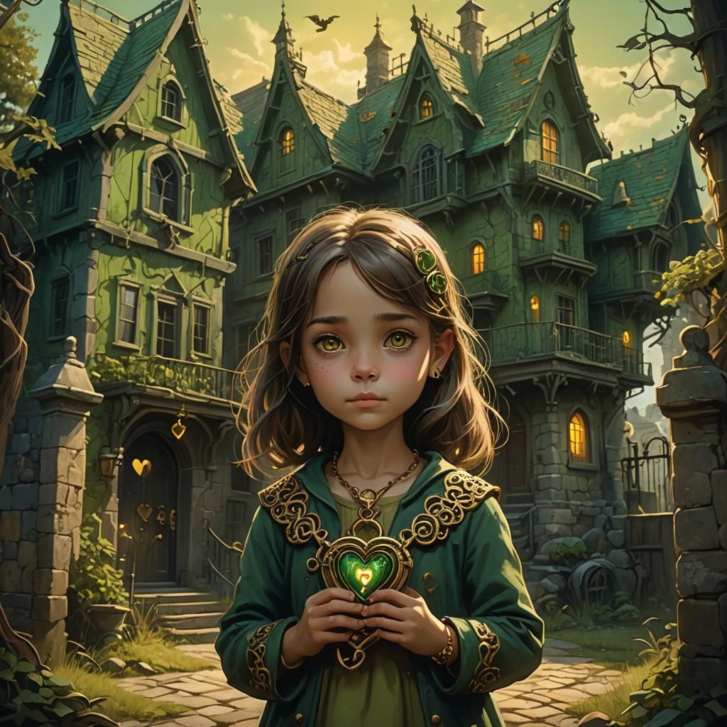 Mystical Haunted House with Heart Locket: Fantasy Art