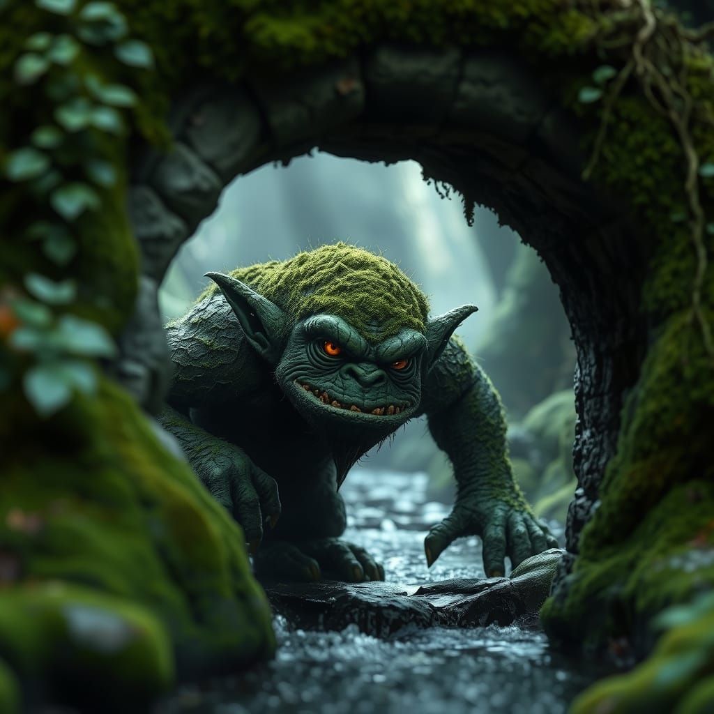 Moe Troll Peeking from Enchanted Forest Bridge