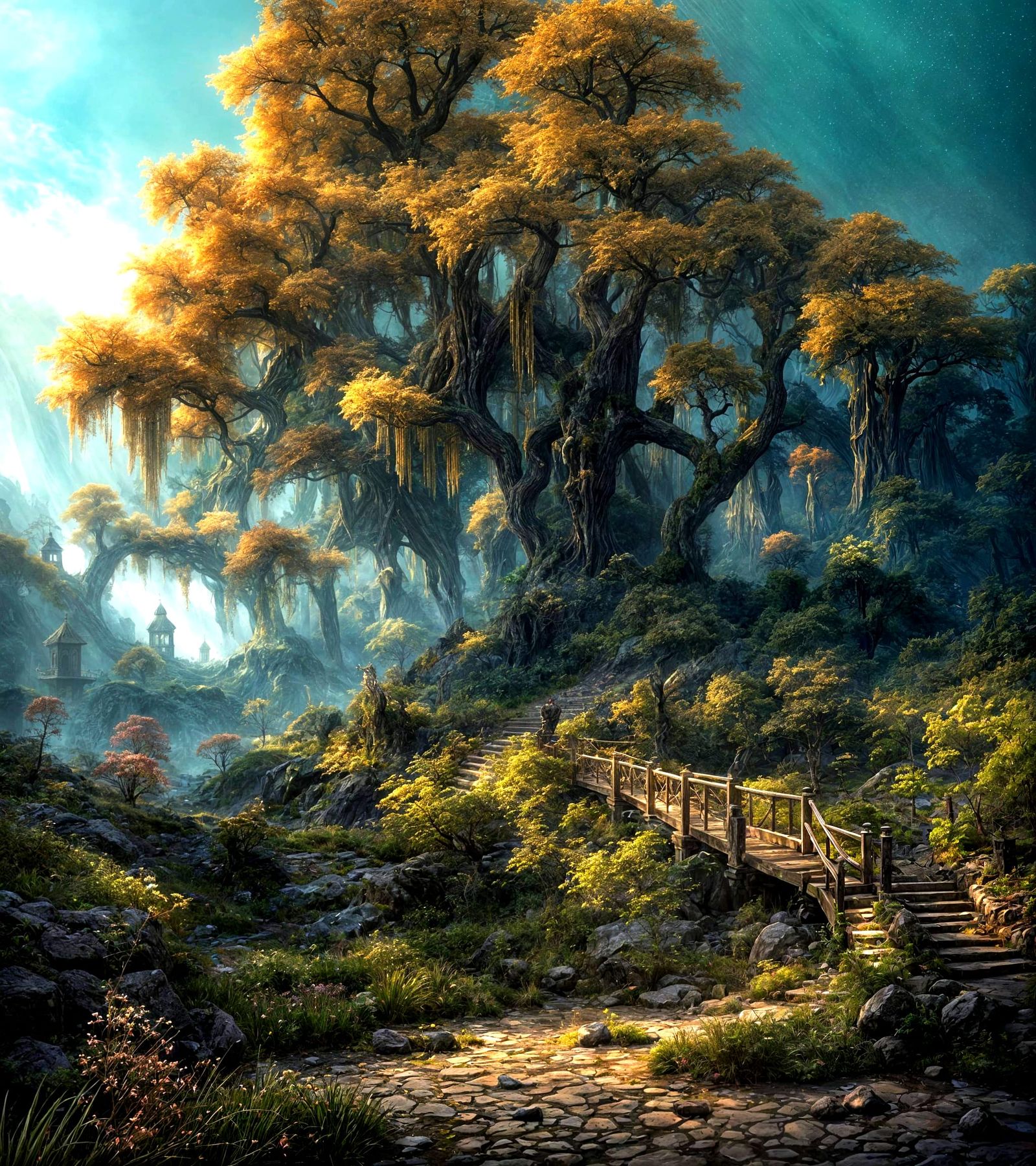 Ethereal Glowing Tree in Enchanted Forest