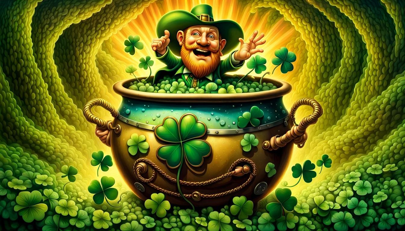 Leprechauns Dancing Around a Pot of Clovers