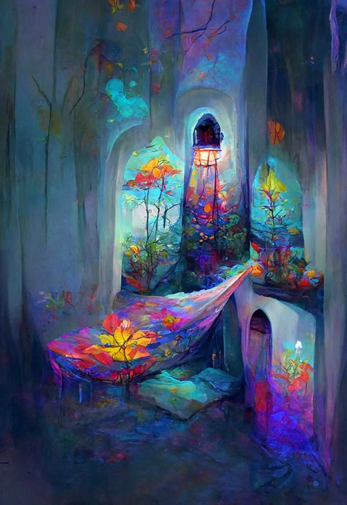 Illuminated Hideaway Acrylic Painting with Rainbow Colors