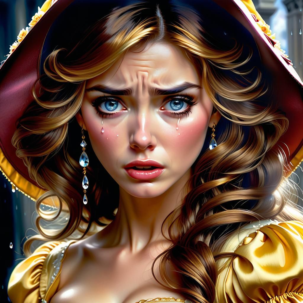 Sad Belle: Hyperrealistic Crying Portrait in Art Nouveau Sty...