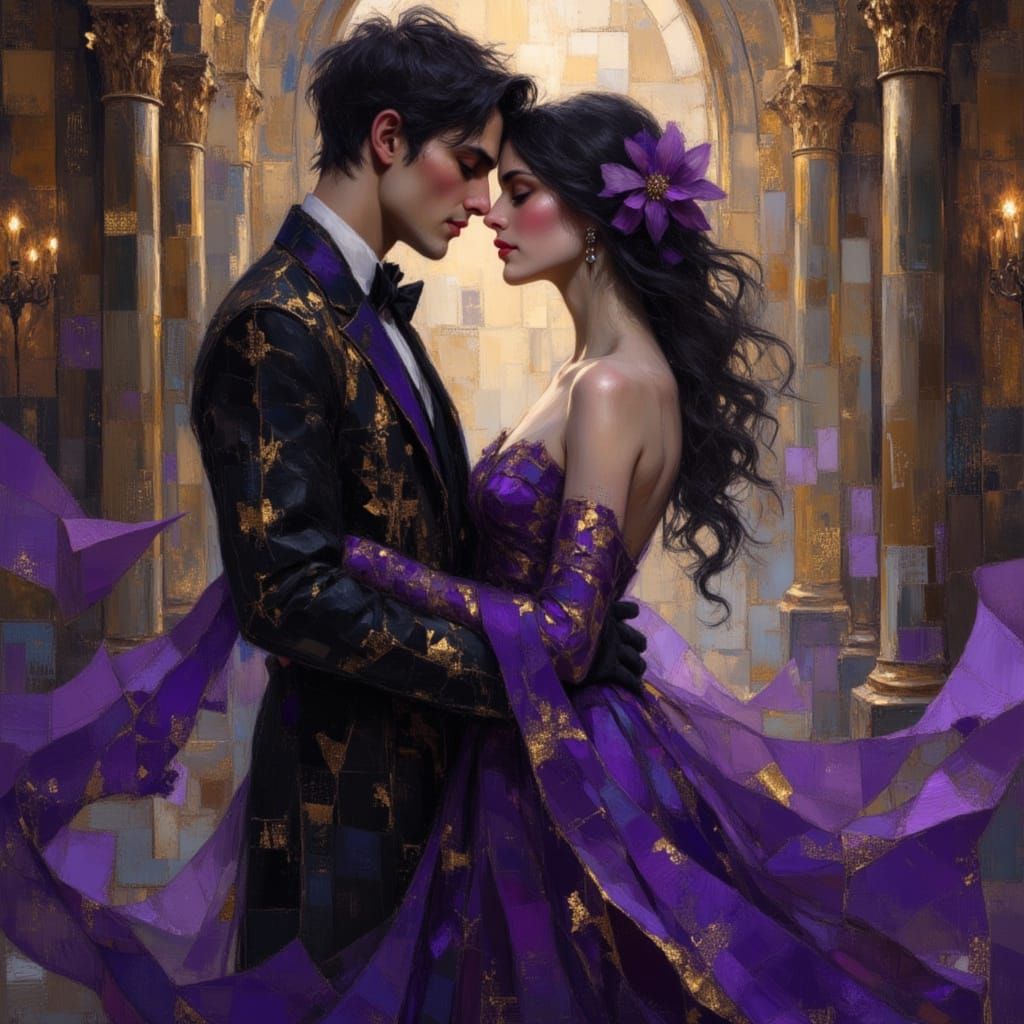 Sensual Dance in Lavish Purple, Art Nouveau Style