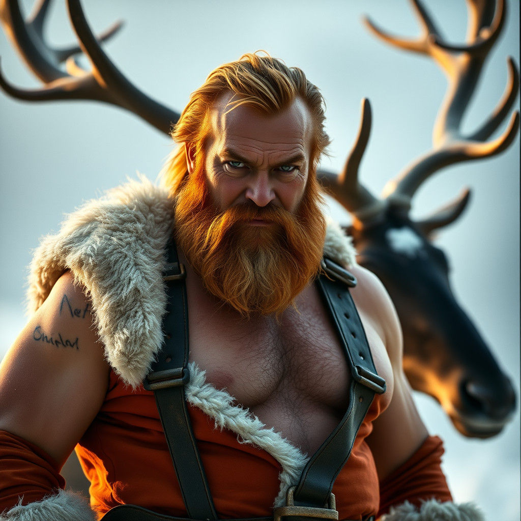 Intense Santa Claus with Reindeer in Cinematic Style