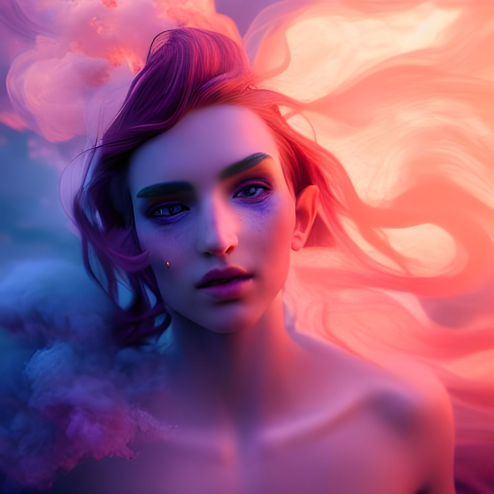 Freckled Half-Elf in Billowing Pastel Smoke