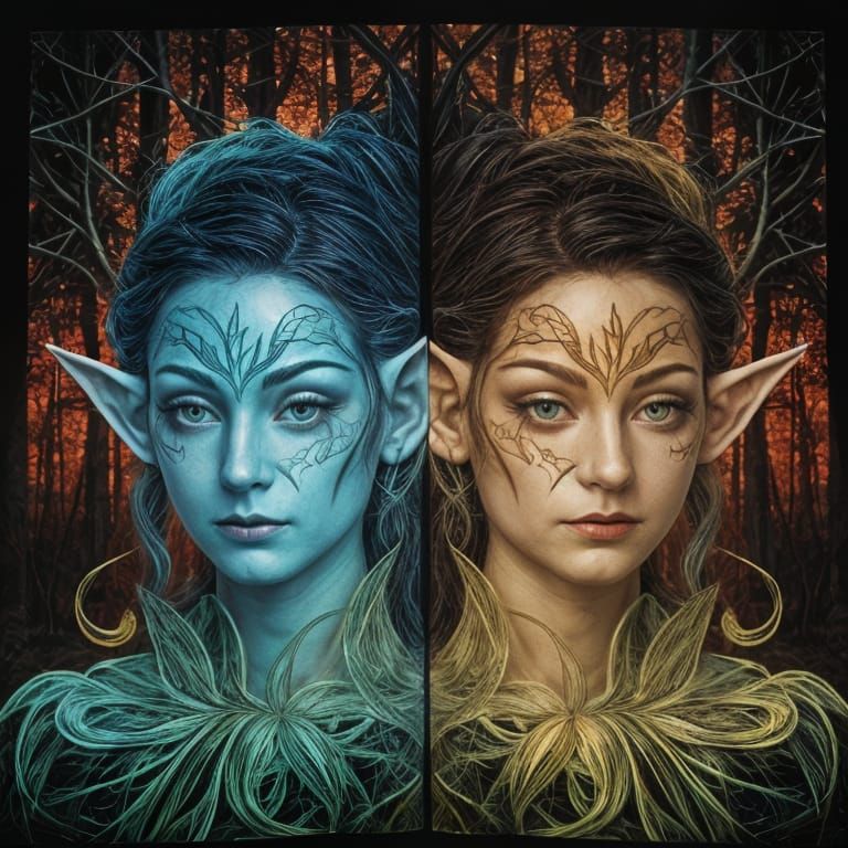 Magical Elf Portrait in Vibrant Amber Hues