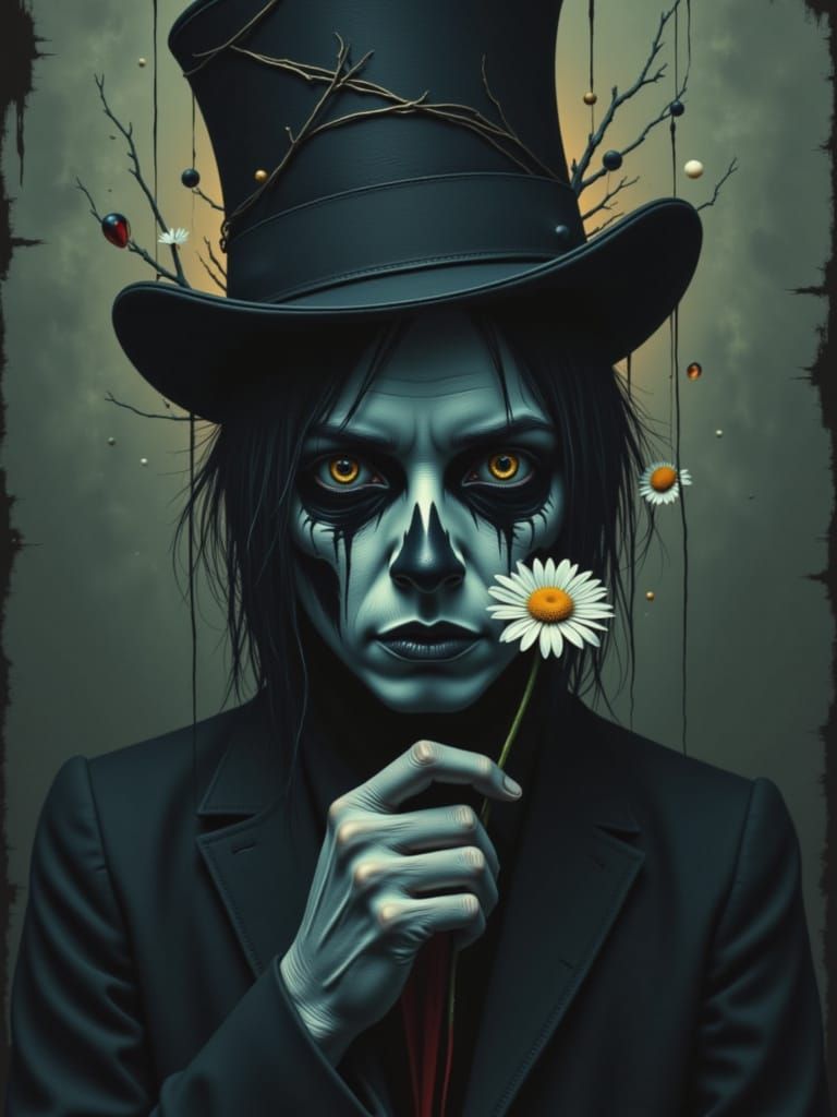 Glitched Man in Top Hat with Vortex Eyes