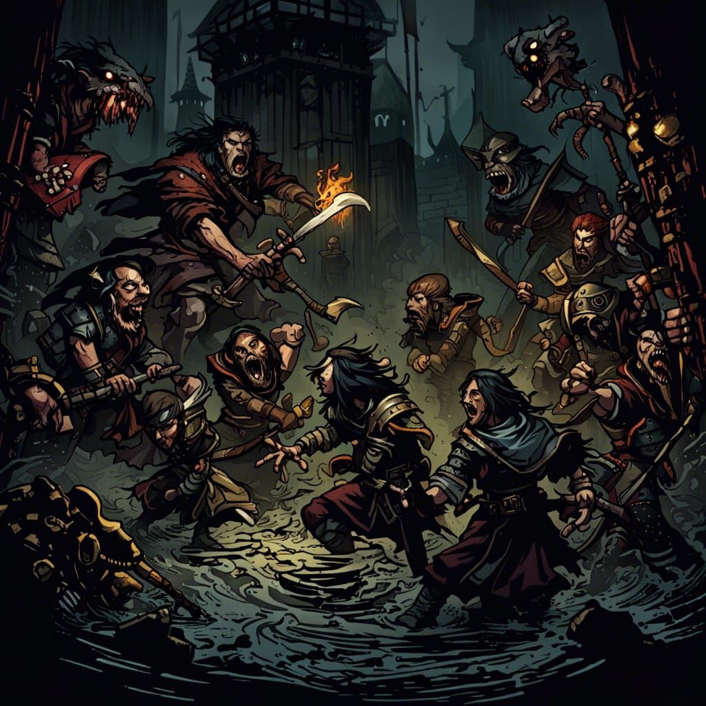Deep Ones Battle Fantasy Adventurers in Darkest Dungeon Styl...