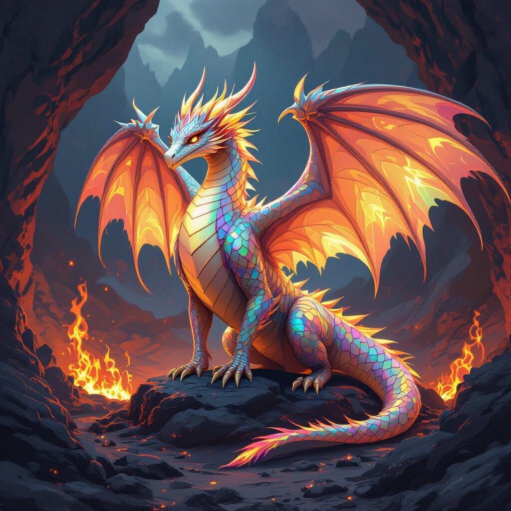 Majestic Dragon-Phoenix Hybrid in Volcanic Lair