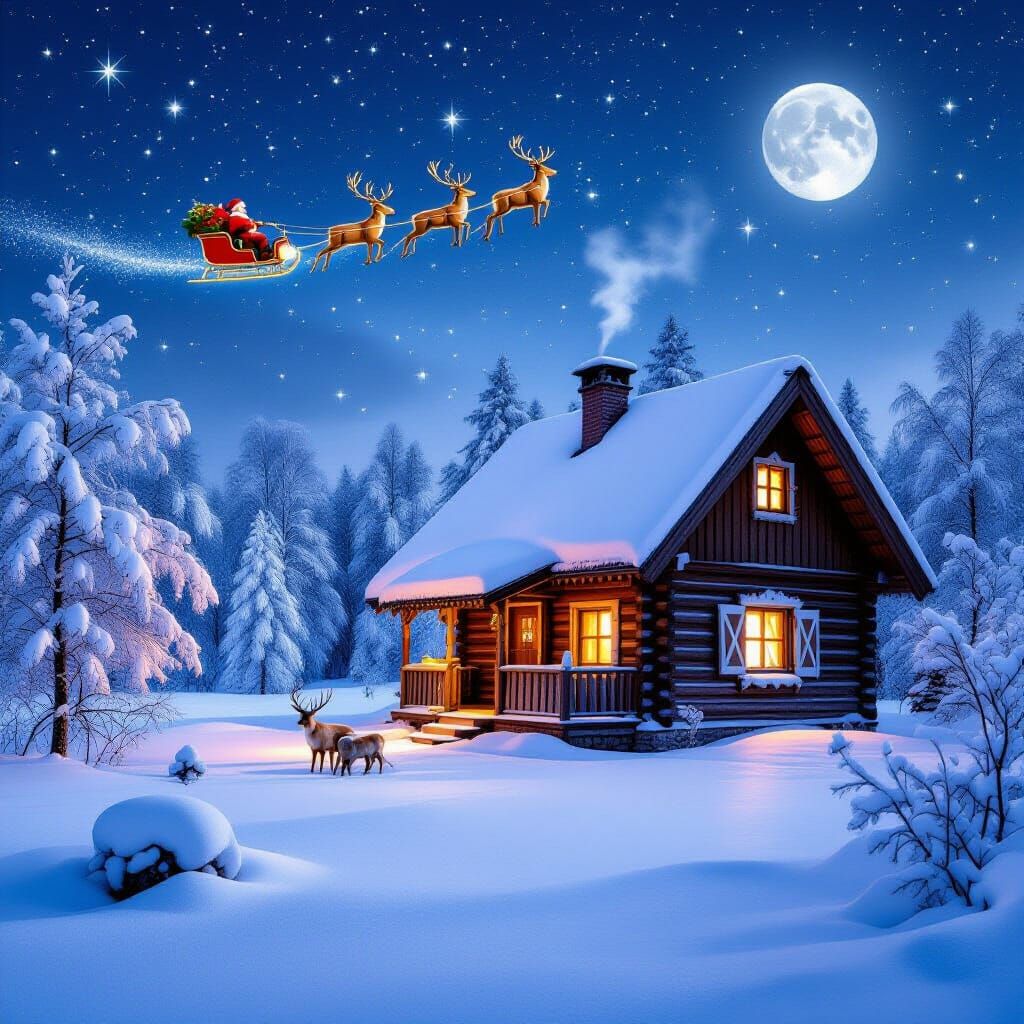 Magical Winter Evening with Santa and Cozy Cabin