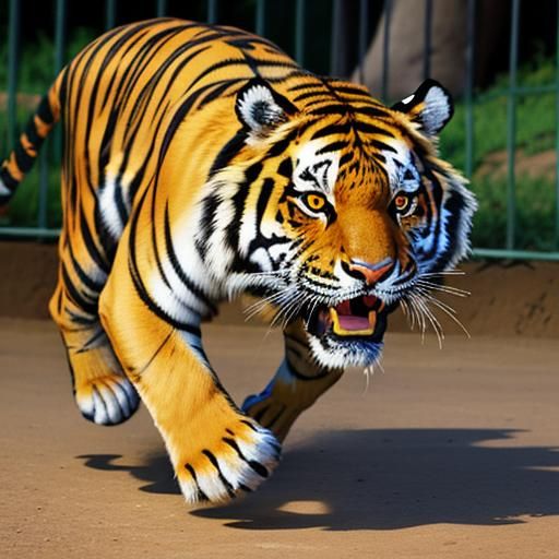Tiger's Playful Chase at the Zoo