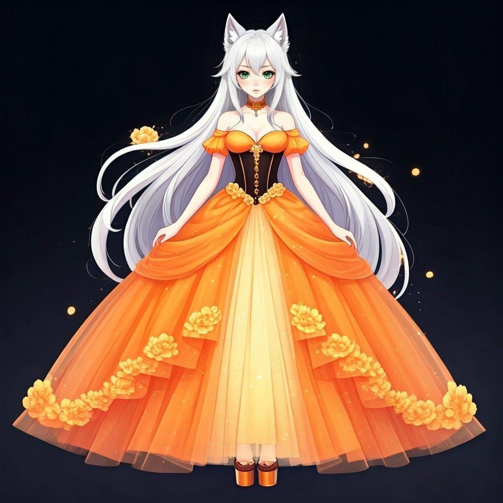 Lovely Wolf Woman in Vibrant Orange Gown