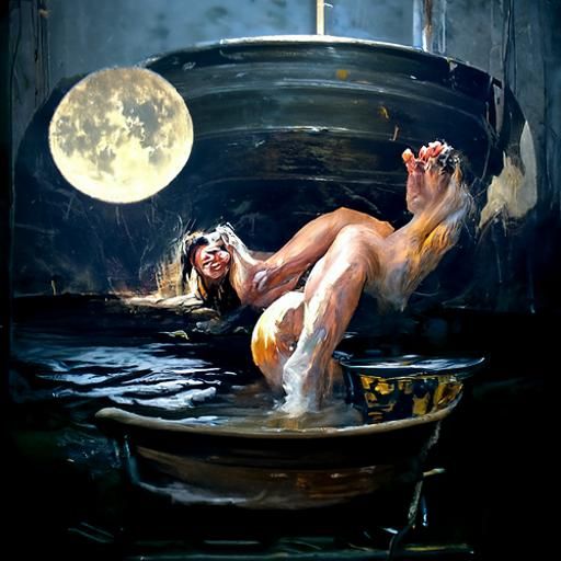 Full Moon Bath as Oil Painting