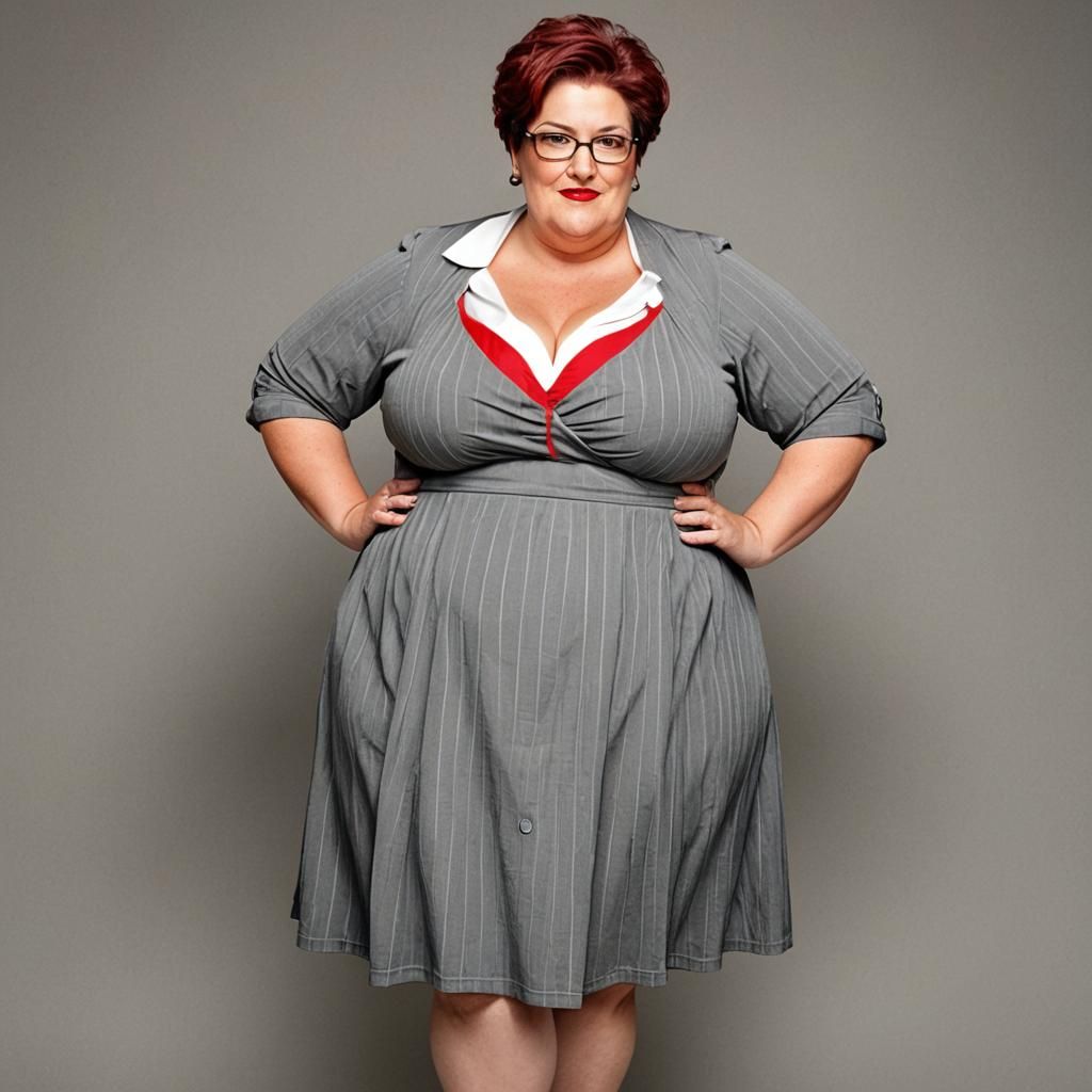 Plus Size Woman in Restaurant with Red Dress