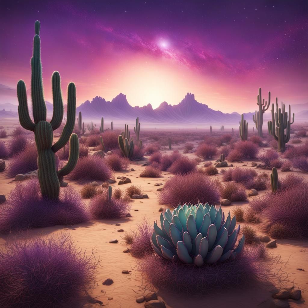 Purple Comet Over Desert Landscape: Fantasy Concept Art