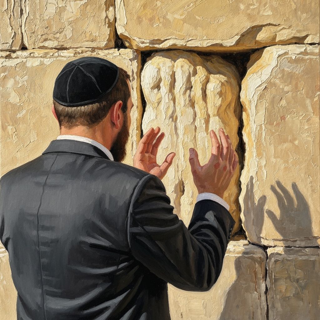 Impasto Oil Painting of Man Praying at Western Wall