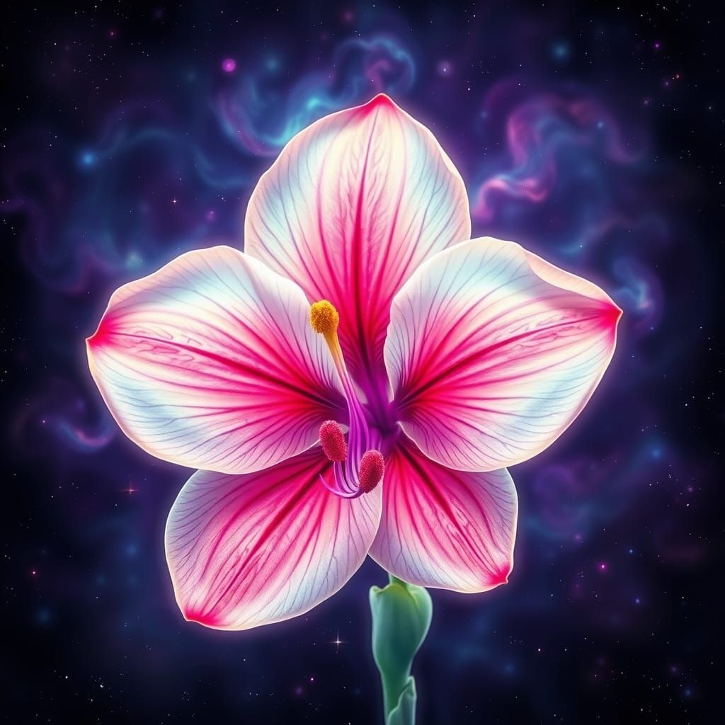Astral Gladiola Flower in Holographic Illustration