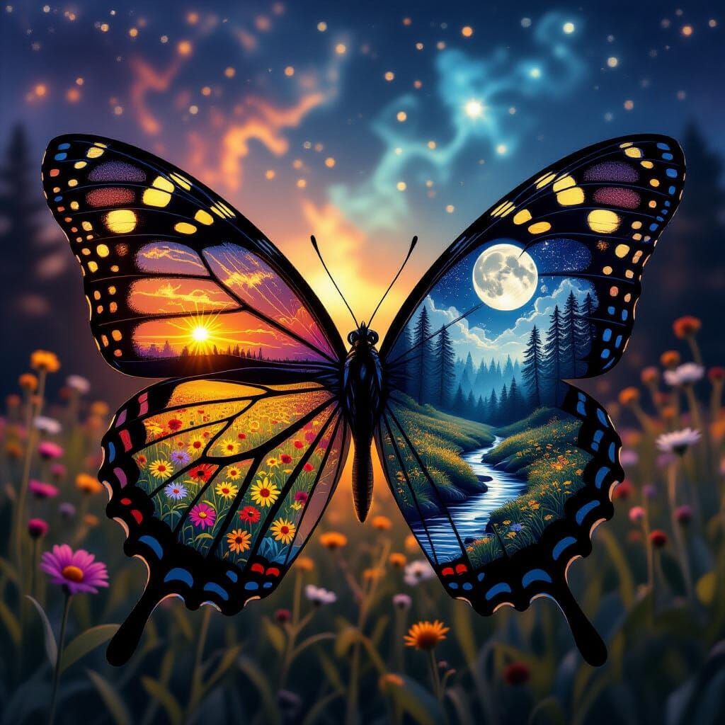 Butterfly Silhouette: Day and Night Cosmos