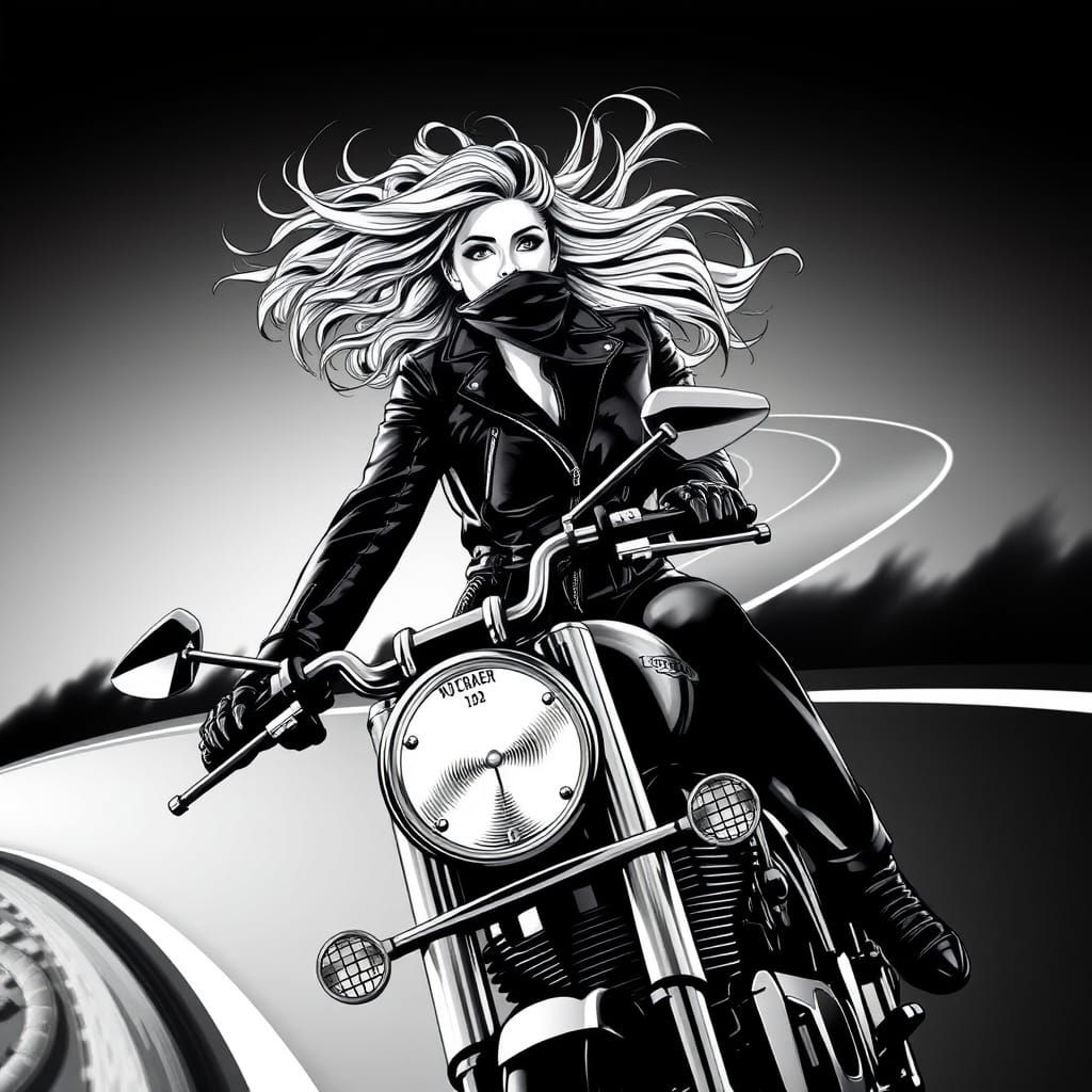 Woman on Motorcycle in Futuristic Vector Art