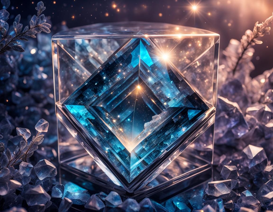 Gem Inside Crystal Box with Night Sky
