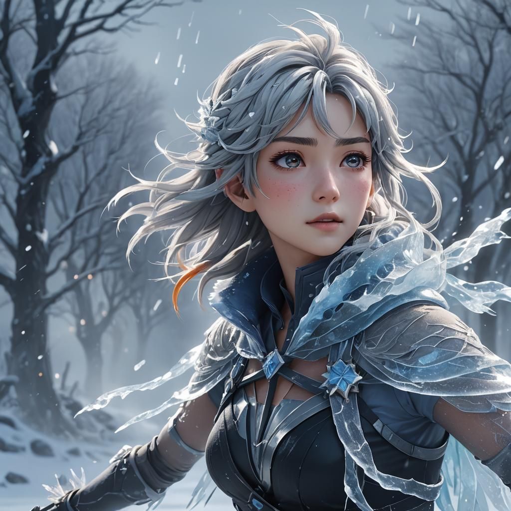 Icy Mist Runner in Stylized 3D Anime Art