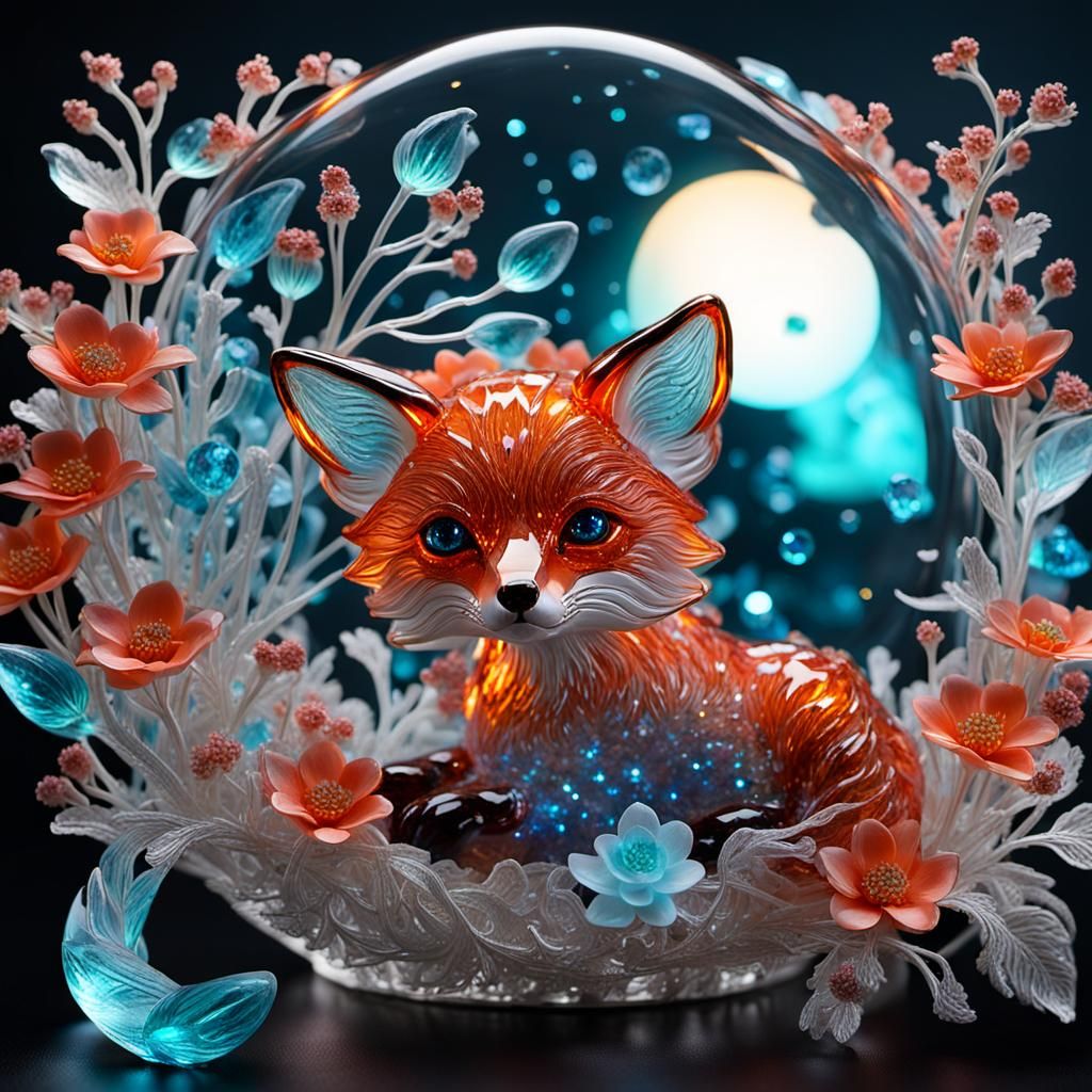 Bioluminescent Crystal Fox Sculpture