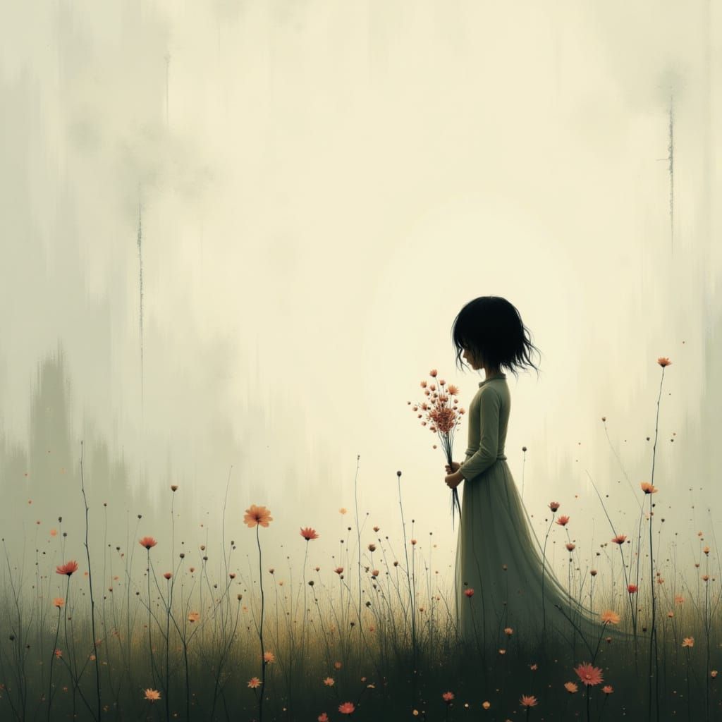 Hopeful Spring Arrival in a Misty Meadow