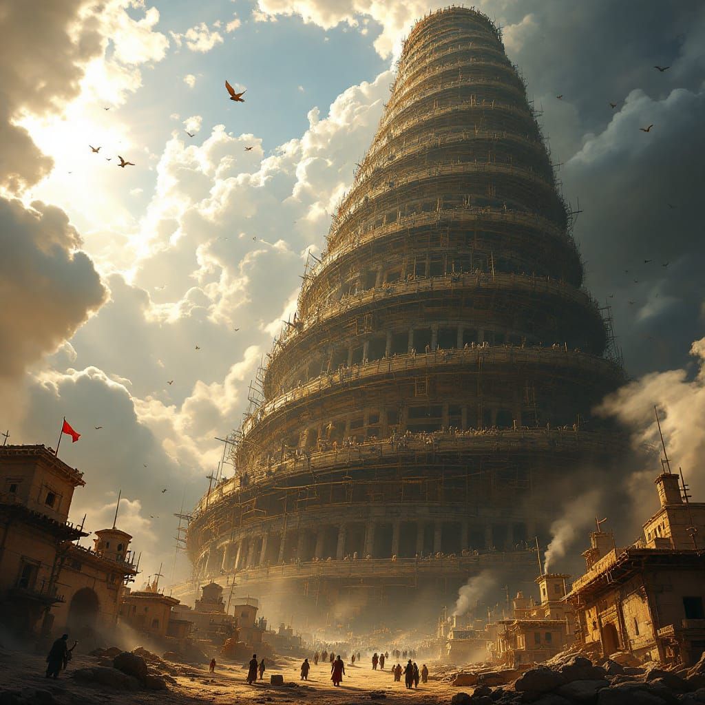 Epic Tower of Babel Construction: Hyperrealistic Biblical Gr...