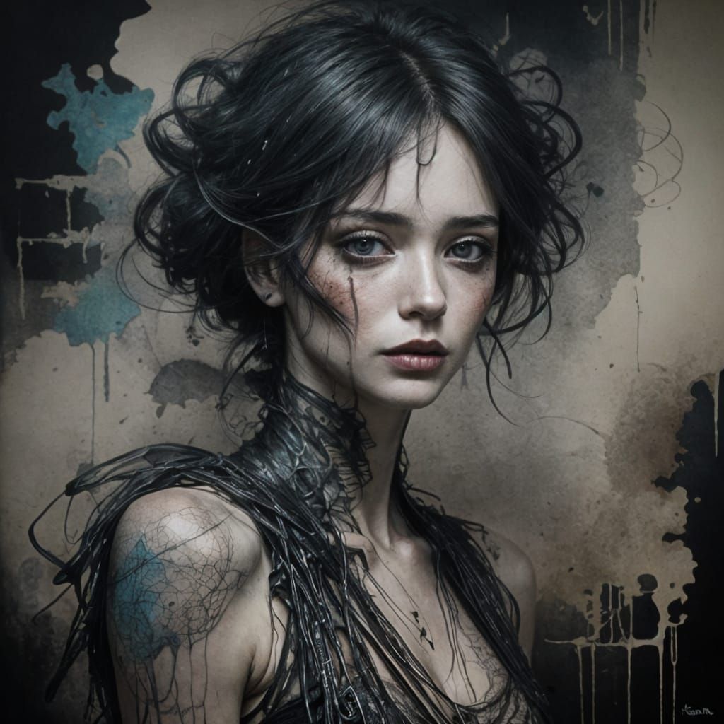 Ink Drawing of a Fallen Angel