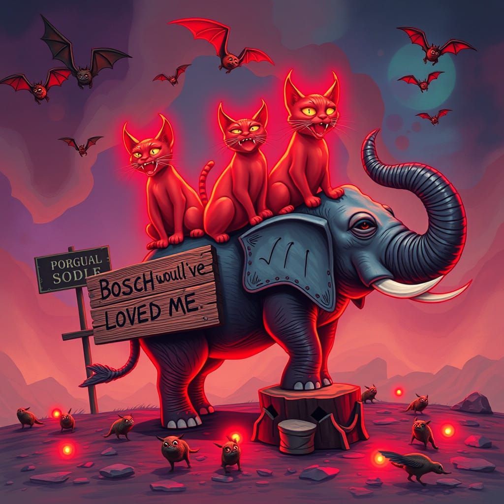 Surreal Claymation Cats Riding a Pregnant Elephant in a Psyc...