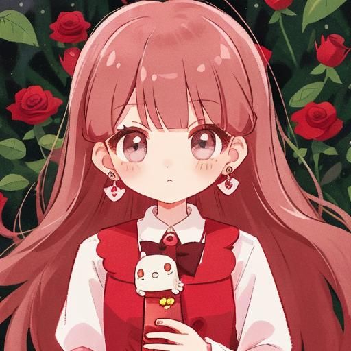 Girl with Tamagotchi, Ruby Earrings and Rose Clothes