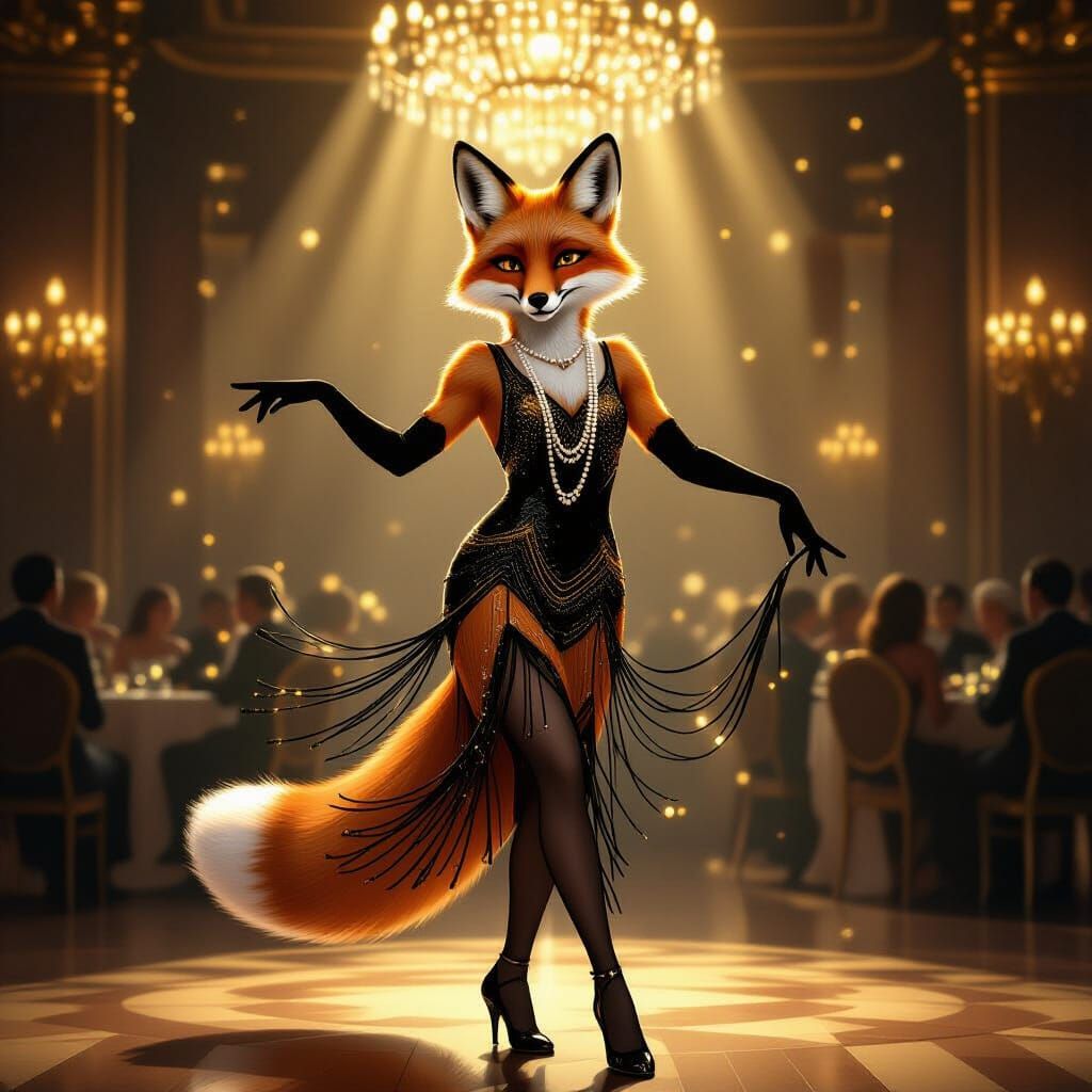 Elegant Fox Dancer in 1920s Ballroom