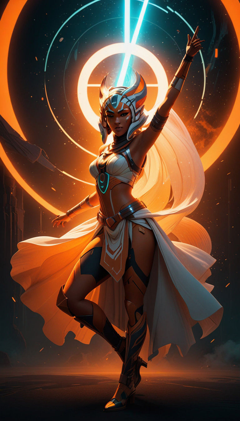 Ethereal Ahsoka in Dreamy, Vibrant Desert Sunset