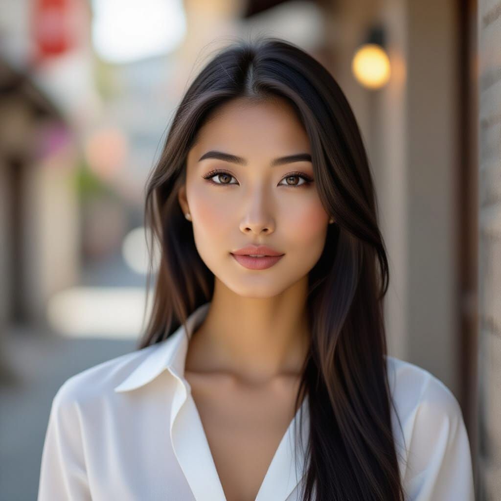 Beautiful Japanese Woman with Long Black Hair