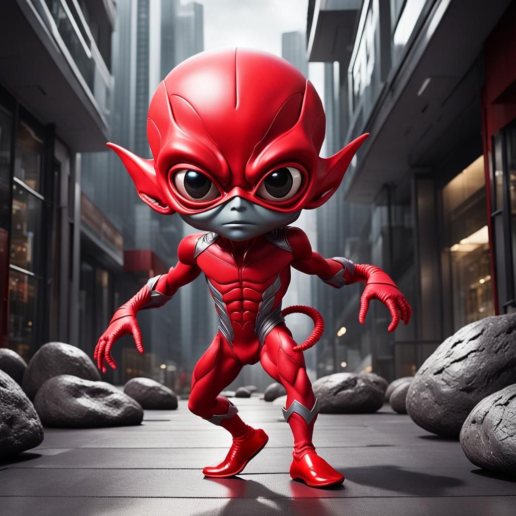 Red Alien Supervillain in Comic Book Style