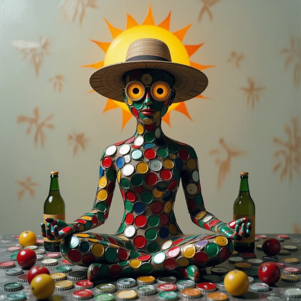 Surreal Humanoid in Ashen Landscape: Mixed Media Art