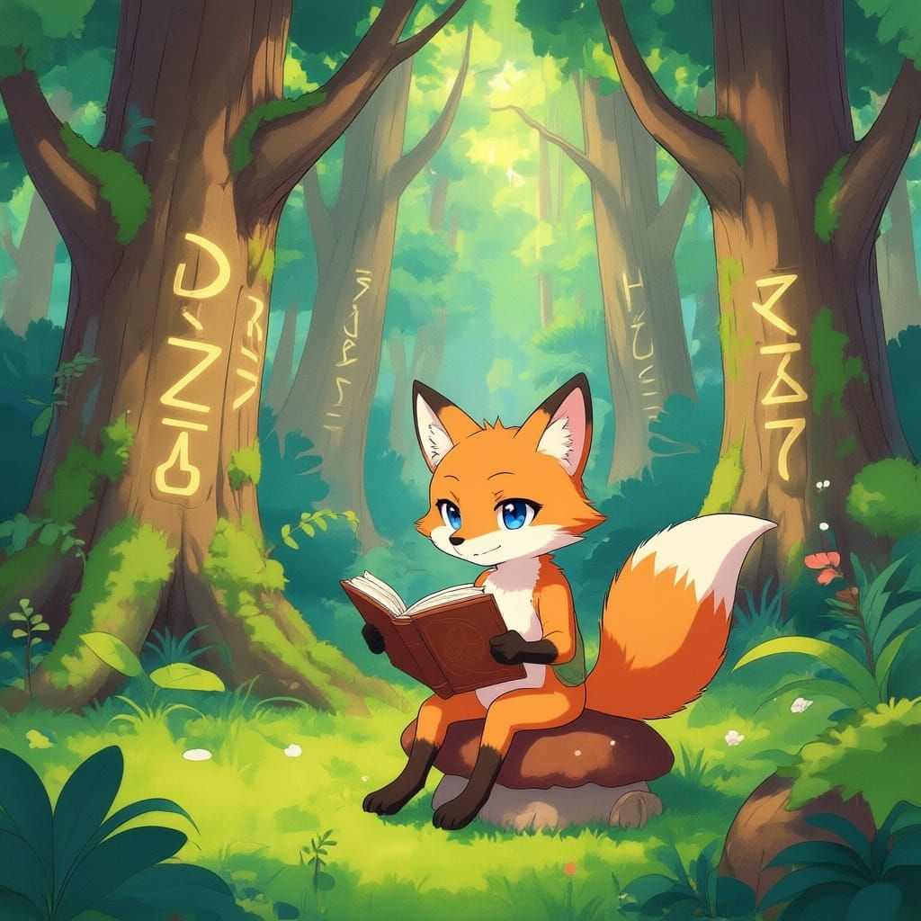 Enchanted Forest Clearing With Reading Fox