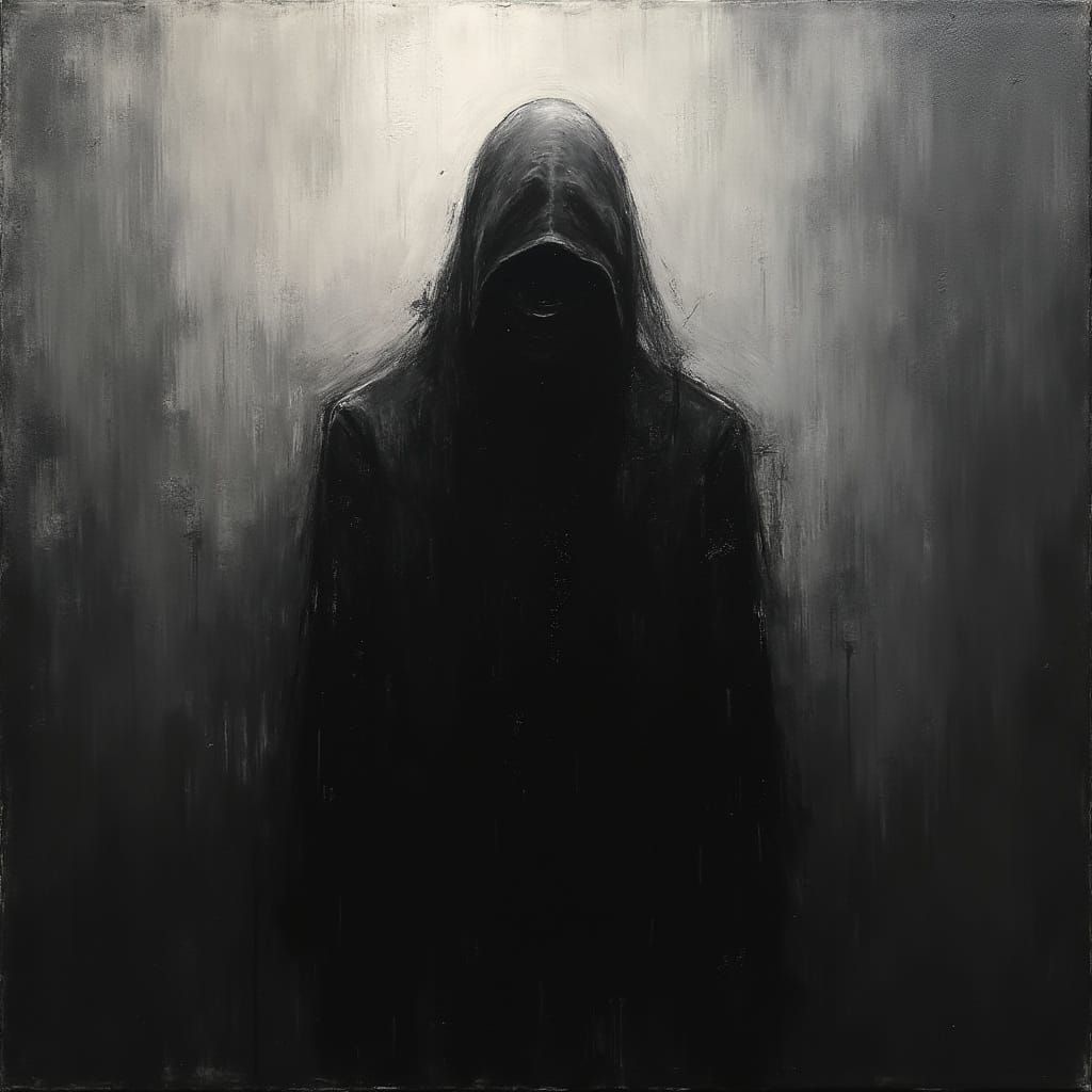 Mysterious Figure in Abstract Expressionist Oil Painting