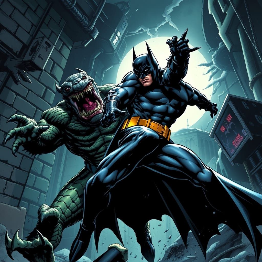Batman vs Killer Croc: Comic Book Art in Gotham