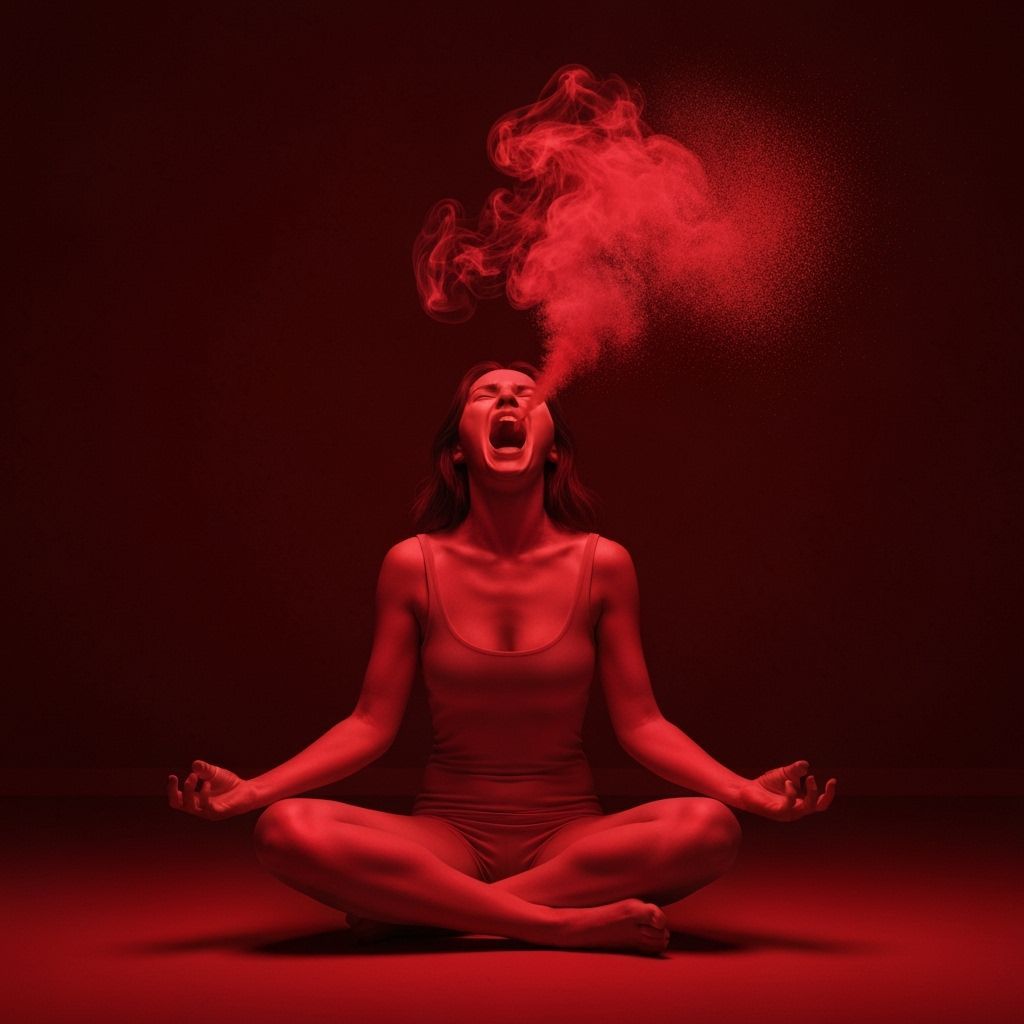 Expressionist Woman in Red Fumes Screaming