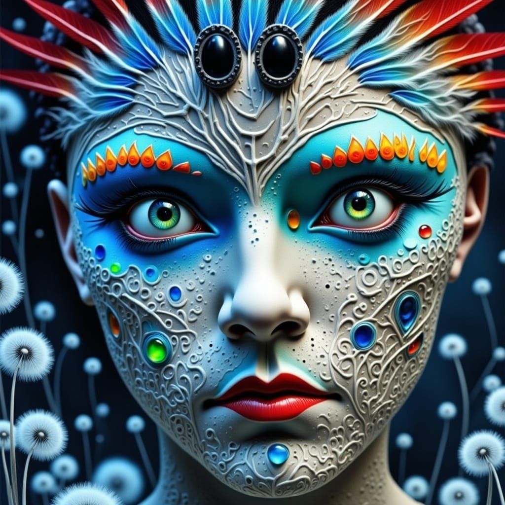 Kachina Doll in Dandelion Dreamscape, Surrealist Style