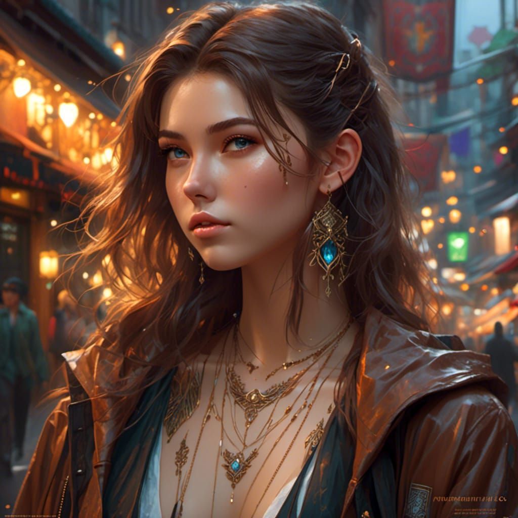 Detailed Portrait of Woman with Tattoos in City