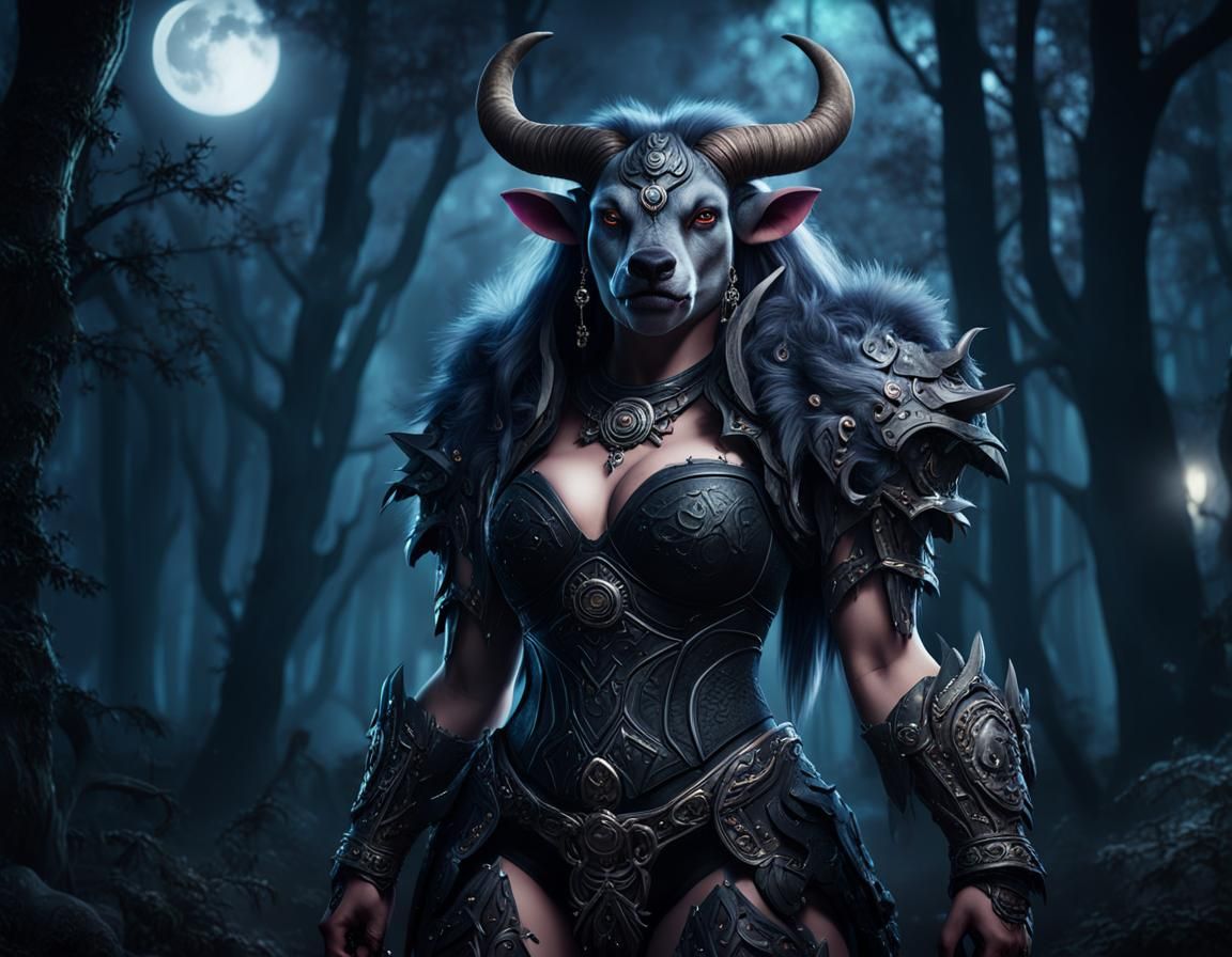 Gothic Tauren Woman in Moody Midnight Forest