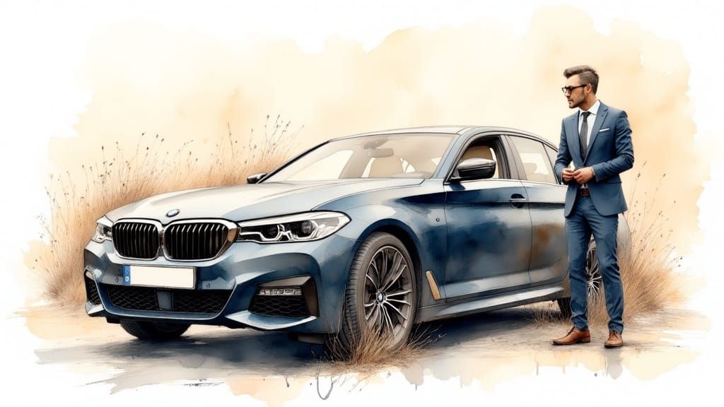 Businessman by BMW in Sketch Style