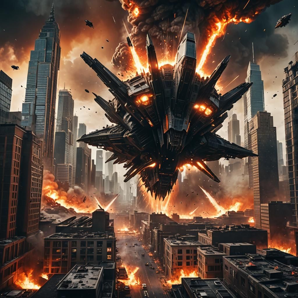 Alien Spaceship Destroys City in Sci-Fi Digital Art
